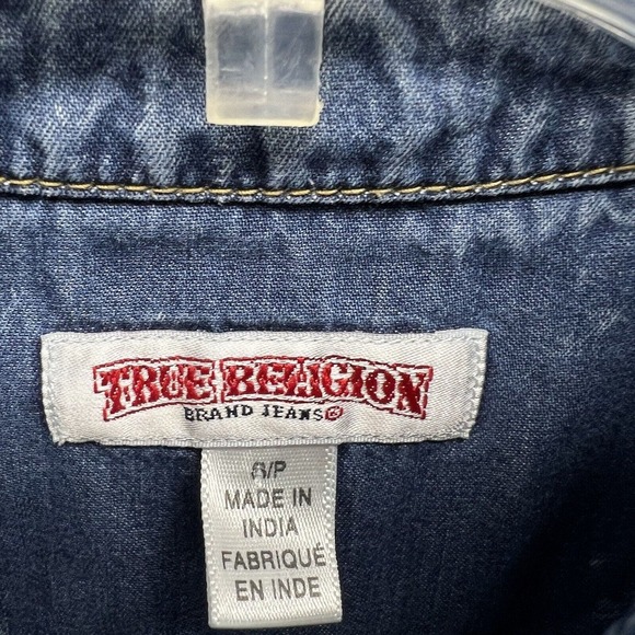 True Religion Denim Dress Small Chambray Blue Splattered Western - Picture 7 of 14